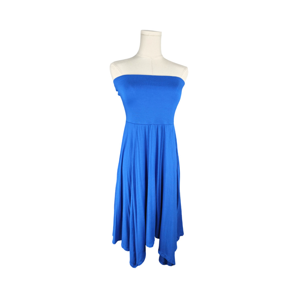 Express Blue Strapless Handkerchief Hem Midi Dress Sz. M